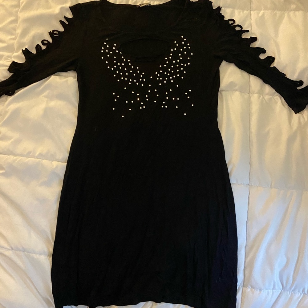 Y2K black sequined butterfly mini dress